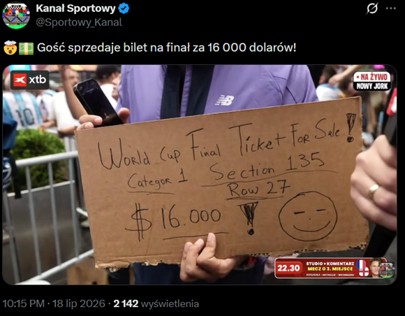 HIT! Za TYLE pod stadionem kibic SPRZEDAJE BILET NA FINAŁ MŚ!